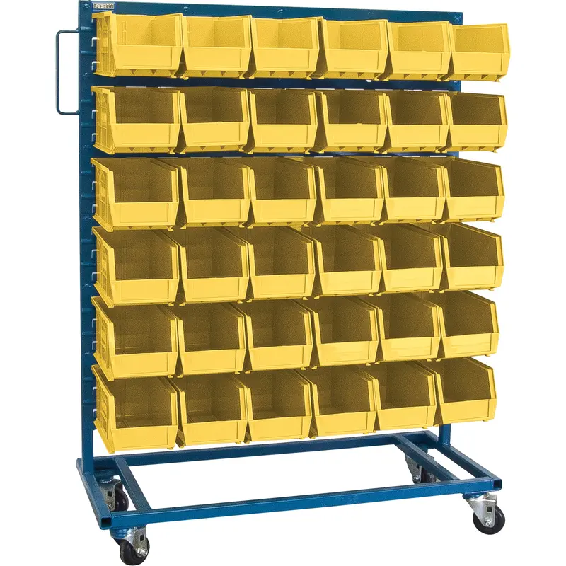 Single-Sided Mobile Bin Rack, Single-Sided, 36 Bins, 36" W X 16" D X 46-1/2" H 1