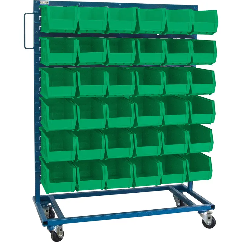 Single-Sided Mobile Bin Rack, Single-Sided, 36 Bins, 36" W X 16" D X 46-1/2" H 1