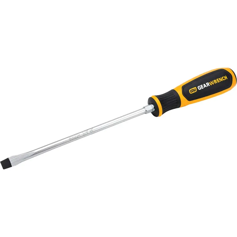 Slotted Dual Material Screwdriver, 3/8", 13-1/10" L, Plastic Handle 1