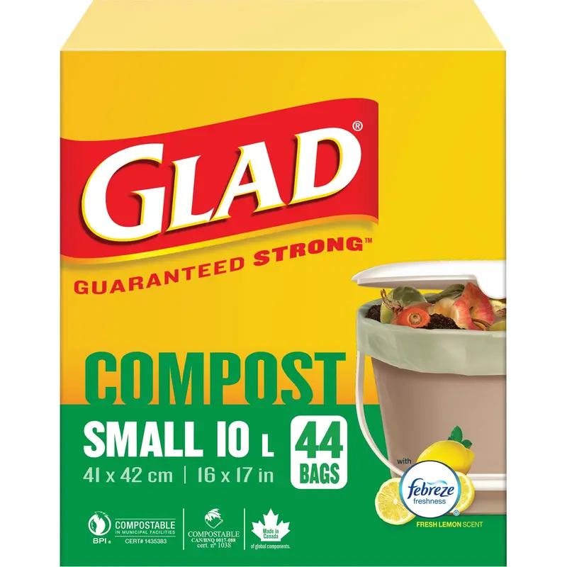 Small Compostable Bags, Regular, 17" L X 16" W, Brown, 10 L (3 Gal.) Capacity 1