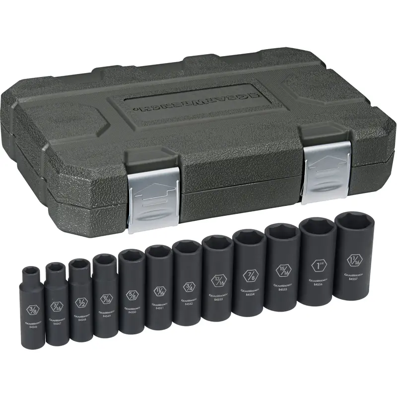 Socket Set, 12 Pcs, Impact, 1/2" Drive Size, Deep 1