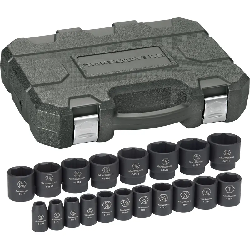 Socket Set, 19 Pcs, Impact, 1/2" Drive Size 1