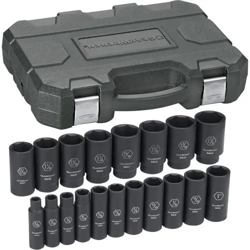 Socket Set, 19 Pcs, Impact, 1/2" Drive Size, Deep 1