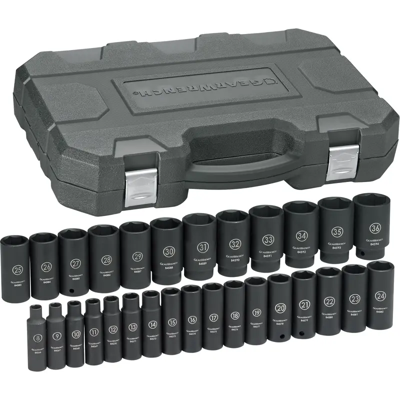 Socket Set, 29 Pcs, Impact, 1/2" Drive Size, Deep 1