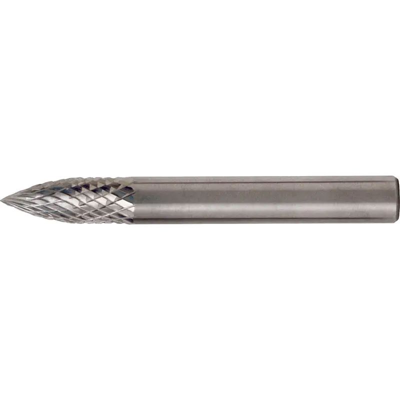 Solid Carbide Burrs - Tree Shape Pointed End, Sg-5, 1/2" Dia., 1/4" Shank, 3/4" Depth Of Cut 1