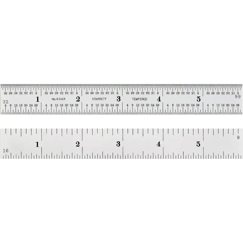 Spring-Tempered Rule, 6" L, Steel, 1/8"/1/16"/1/32"/1/64" Graduations 1