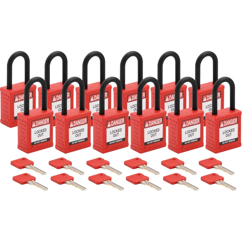 Standard Lockout Padlock, Safety Padlock, Keyed Alike, Nylon, 1-1/2" Width 1
