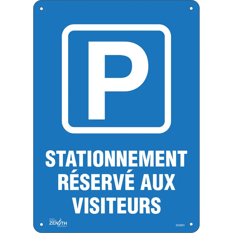 "Stationnement Réservé Aux Visiteurs" Sign, 10" X 14", Plastic, French With Pictogram 1