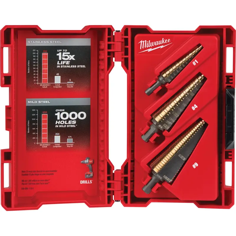 Step Drill Bit Set, 3 Pieces, High Speed Cobalt 1