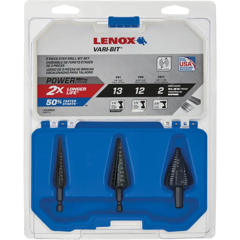Step Drill Bit Set, 3 Pieces, High Speed Steel 1