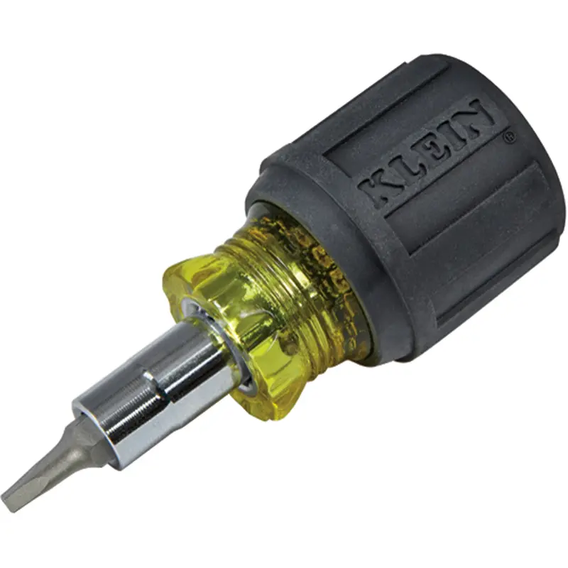 Stubby Multi-Bit Screw Driver With Sq.Recess, 3-1/5" L, Cushion Grip Handle 1
