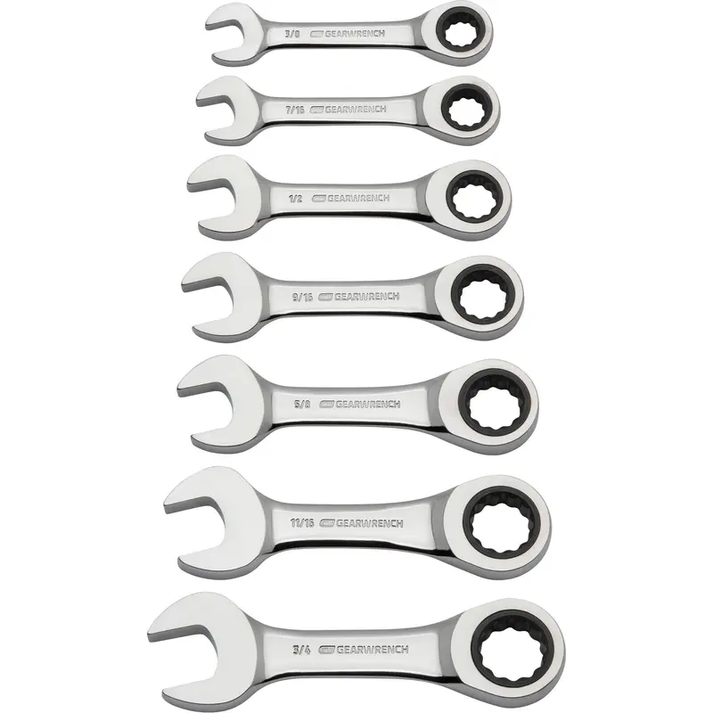 Stubby Wrench Set, Combination, 7 Pieces, Imperial 1