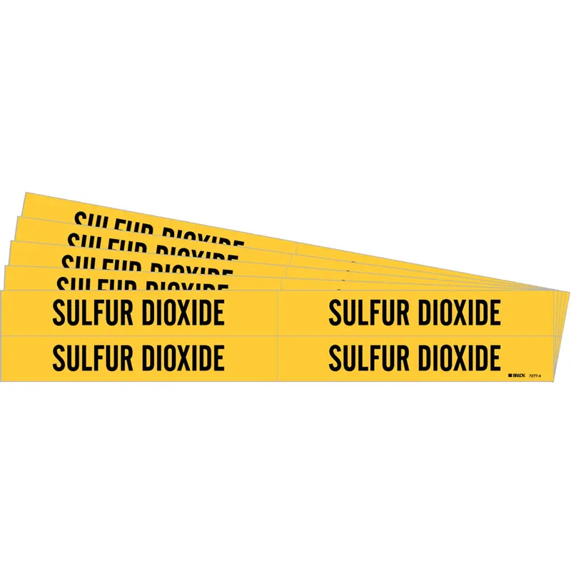 "Sulfur Dioxide" Pipe Markers, Self-Adhesive, 1-1/8" H X 7" W, Black On Yellow 1