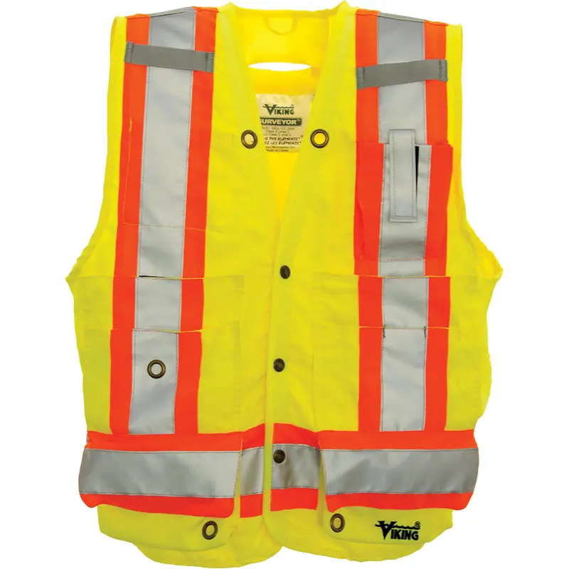 Surveyor Safety Vest, High Visibility Lime-Yellow, Large, Polyester 1