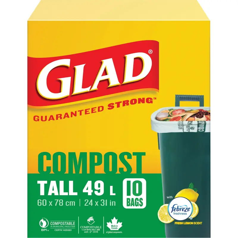 Tall Compostable Bags, Regular, 31" L X 24" W, Brown, 49 L (13 Gal.) Capacity 1