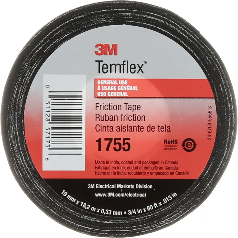 Temflex™ Cotton Friction Tape 1755, 19 Mm (3/4") X 18.28 M (60'), Black 1