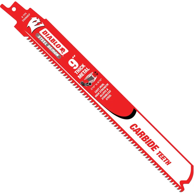 Thick Metal Reciprocating Saw Blade, Carbide, 8 Tpi, 9" L X 1" W 1