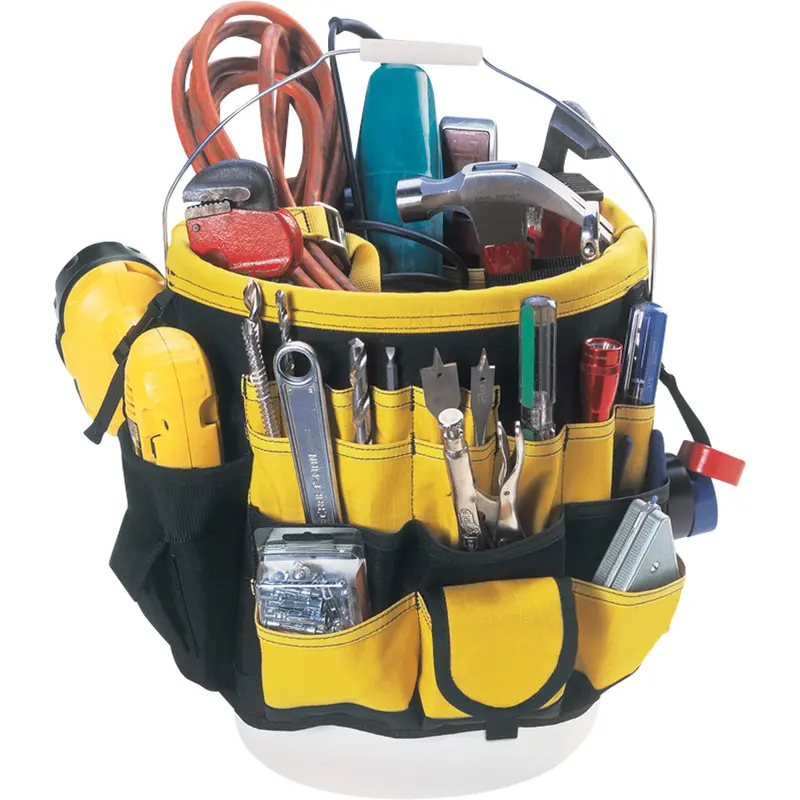 Tool Bucket Organizer, 6" L X 11" W X 12" H, Nylon, Black/Yellow 1