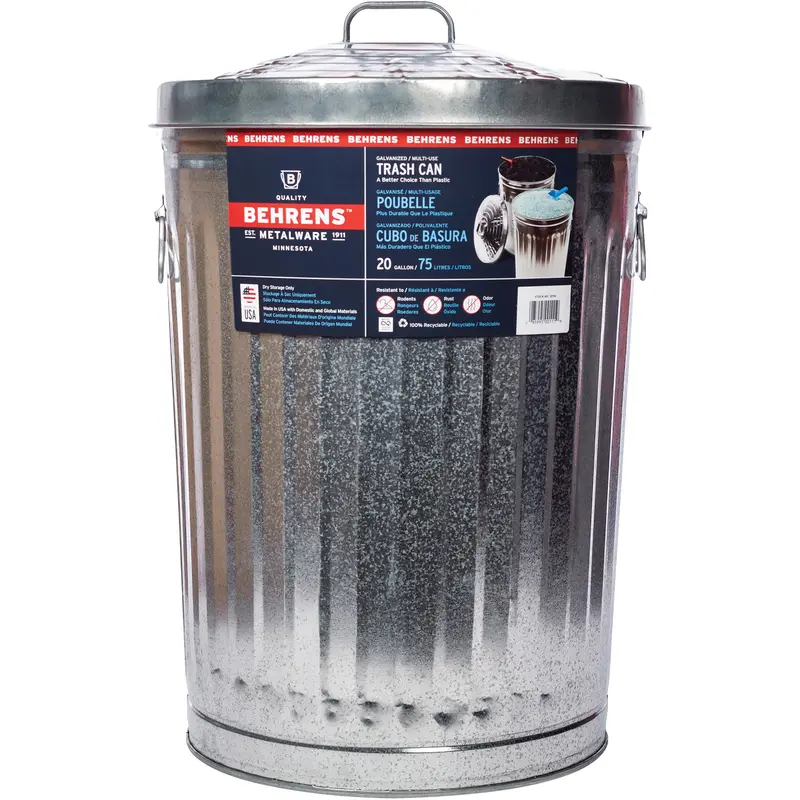 Trash Can With Lid, Galvanized Steel, 20 Us Gal. 1
