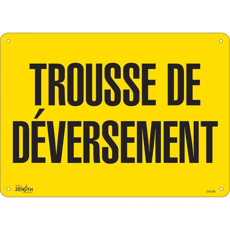 "Trousse De Déversement" Sign, 10" X 14", Plastic, French 1