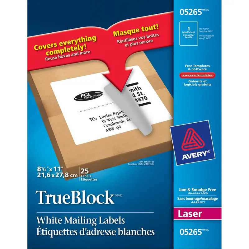 Trueblock™ Laser Shipping Labels, 11" W X 8.5" L, White 1