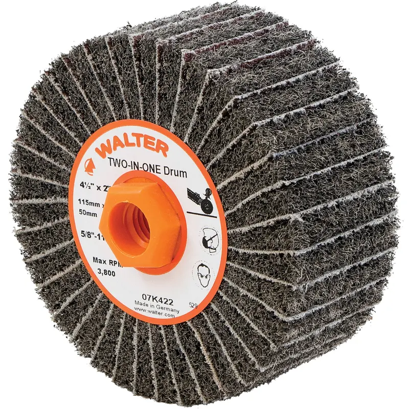 Two-In-One™ Finishing Drums, 4-1/2" Dia. X 2" W, 5/8"-11 Arbor, Aluminum Oxide 1