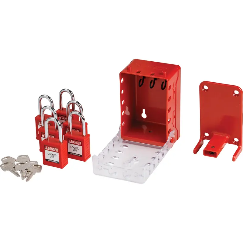Ultra Compact Group Lockout Box With Nylon Safety Lockout Padlocks, Red 1