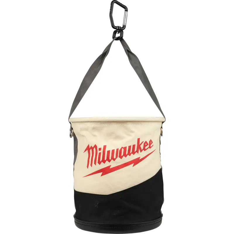 Utility Bucket, 11-4/5" L X 11-4/5" W X 14-3/5" H, Canvas, Beige/Black 1