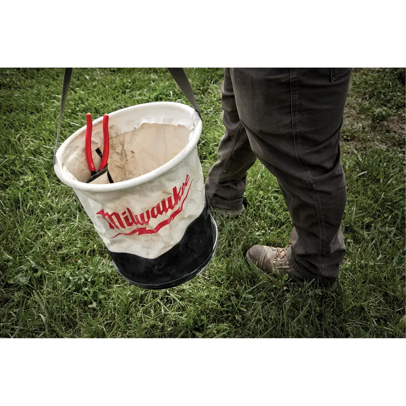 Utility Bucket, 11-4/5" L X 11-4/5" W X 14-3/5" H, Canvas, Beige/Black 2