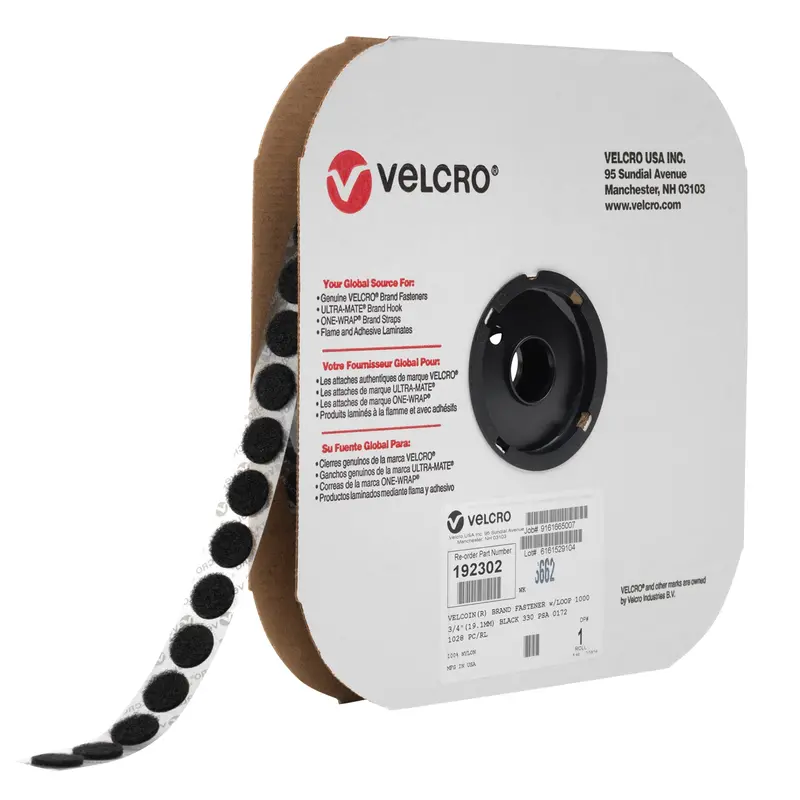 Velcoin® Fastener, Hook, 3/4" Dia., Adhesive, Black 1