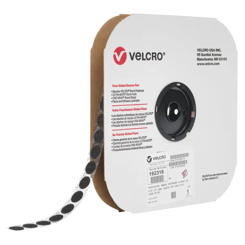 Velcoin® Fastener, Loop, 3/4" Dia., Adhesive, Black 1