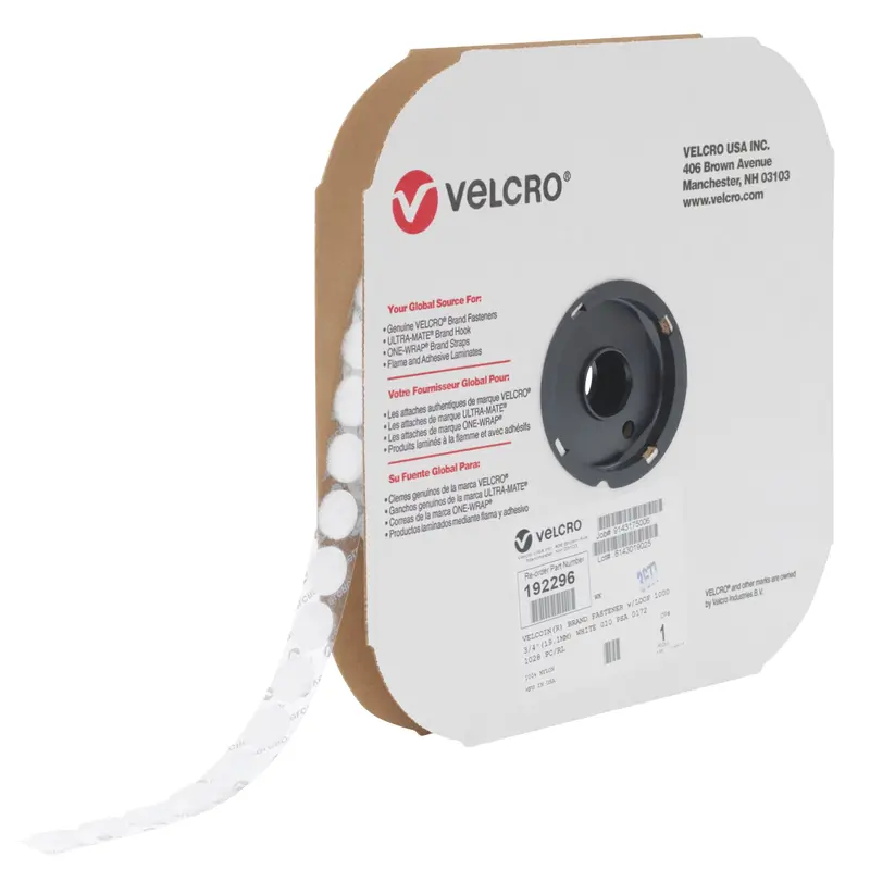 Velcoin® Fastener, Loop, 3/4" Dia., Adhesive, White 1