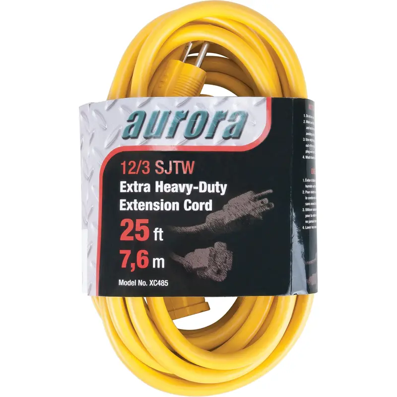 Vinyl Extension Cord, Outdoor, Sjtw, 12/3 Awg, 15 A, 25' 1