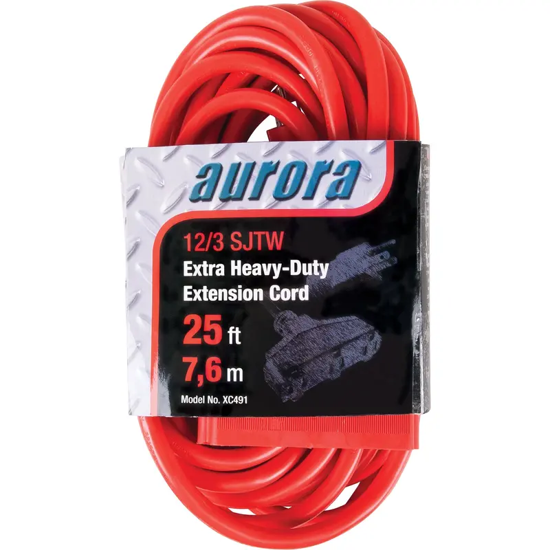 Vinyl Extension Cord, Outdoor, Sjtw, 12/3 Awg, 15 A, 3 Outlet(S), 25' 1