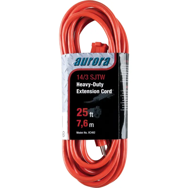Vinyl Extension Cord, Outdoor, Sjtw, 14/3 Awg, 15 A, 25' 1