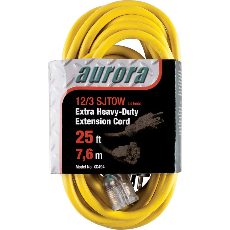 Vinyl Extension Cord With Light Indicator, Outdoor, Sjtow, 12/3 Awg, 15 A, 25' 1