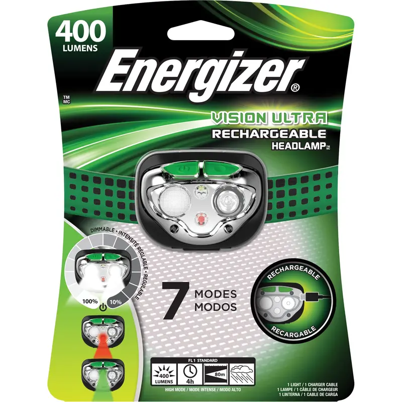 Vision Ultra Headlight, Led, 400 Lumens, 4 Hrs. Run Time, Rechargeable Batteries 1