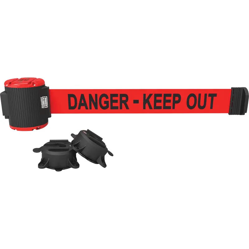 Wall Mount Barrier, Plastic, Magnetic Mount, 30', Red Tape 1