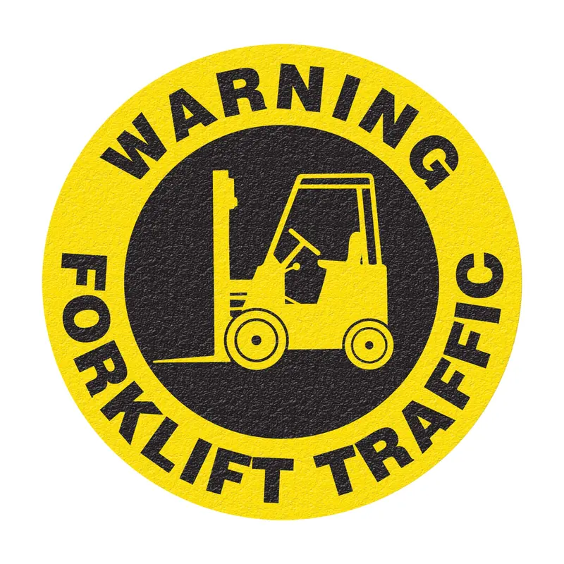 "Warning Forklift Traffic" Floor Sign, Adhesive, English With Pictogram 1