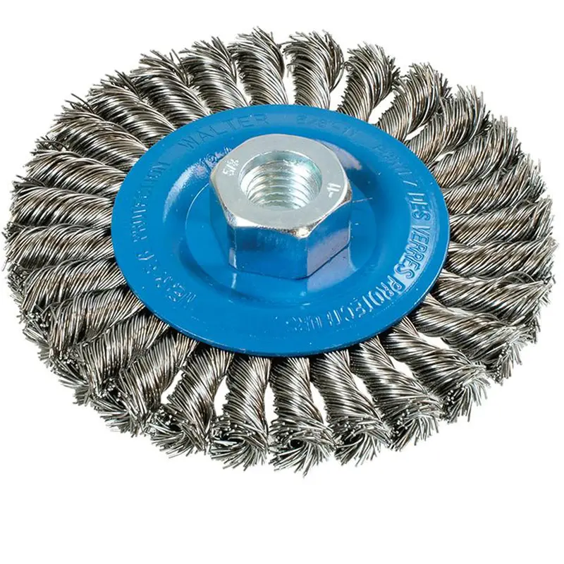 Wide Knotted Wire Wheel Brush, 4-1/2" Dia., 0.02" Fill, 5/8"-11 Arbor, Aluminum/Stainless Steel 1