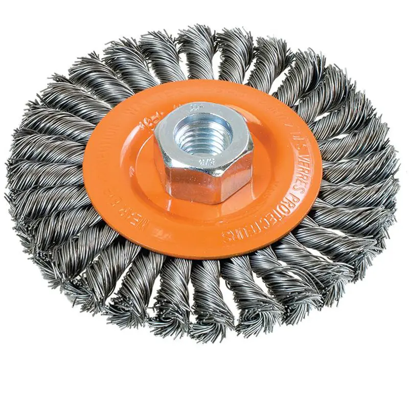 Wide Knotted Wire Wheel Brush, 4-1/2" Dia., 0.02" Fill, 5/8"-11 Arbor, Steel 1