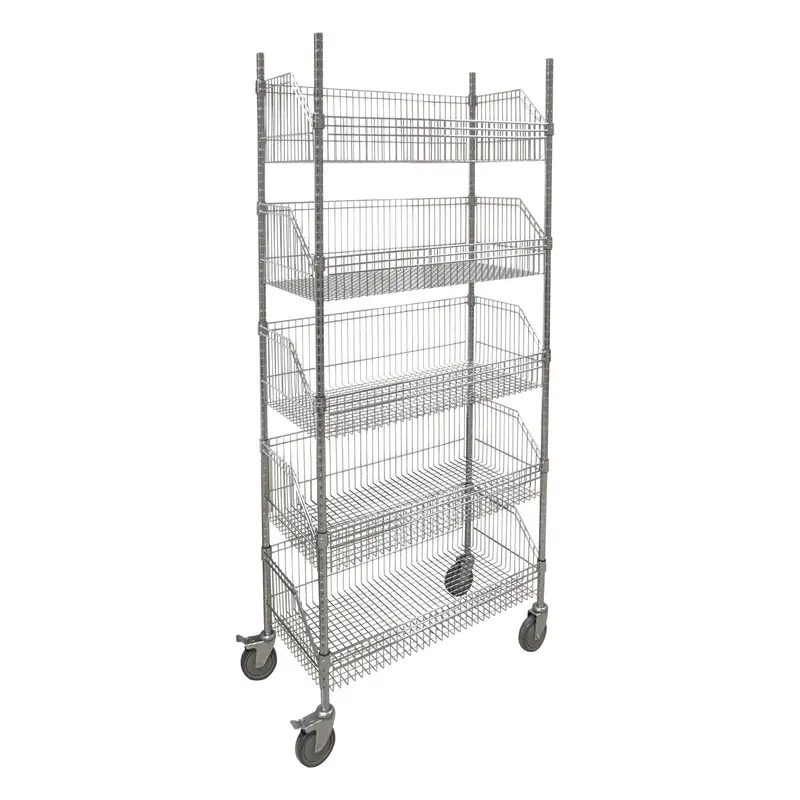 Wire Basket Shelving Cart, 5 Tiers, 48" W X 80" H X 24" D 1