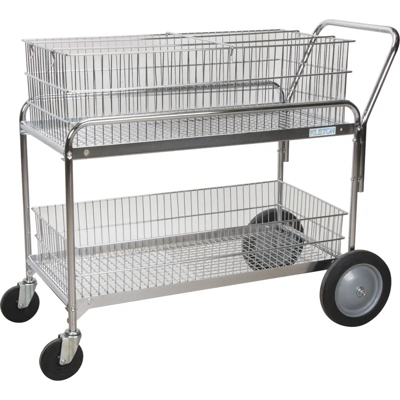Wire Mesh Office Mail Cart, 250 Lbs. Capacity, Chrome, 23" D X 42" L X 38" H, Chrome Plated 1