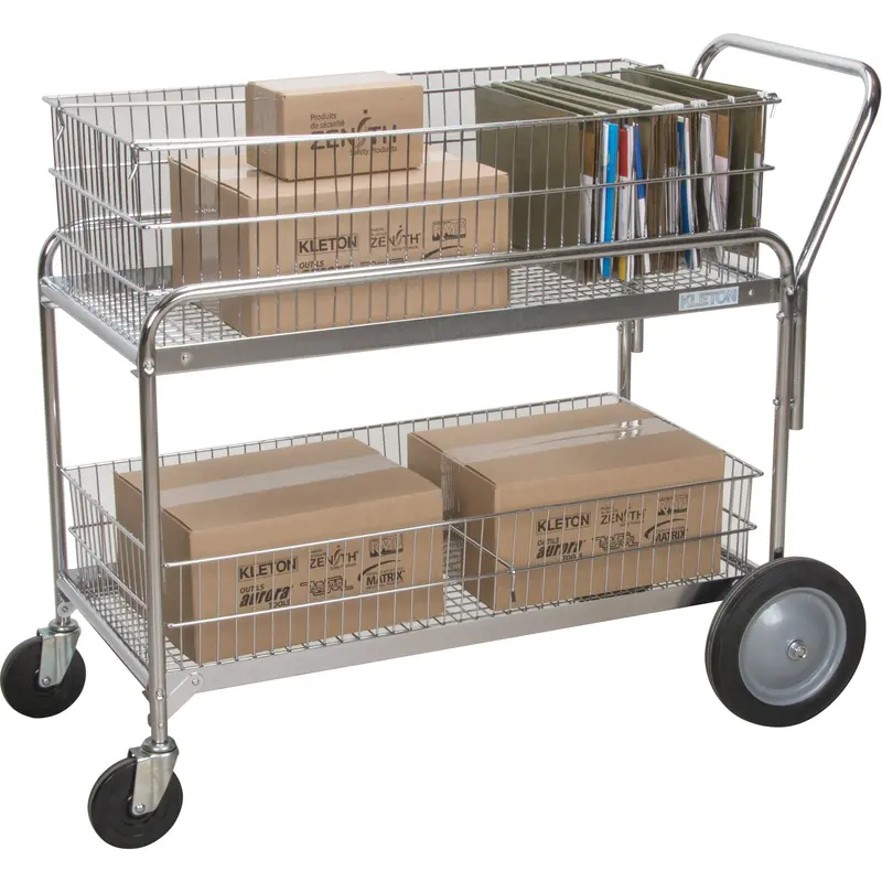 Wire Mesh Office Mail Cart, 250 Lbs. Capacity, Chrome, 23" D X 42" L X 38" H, Chrome Plated 2