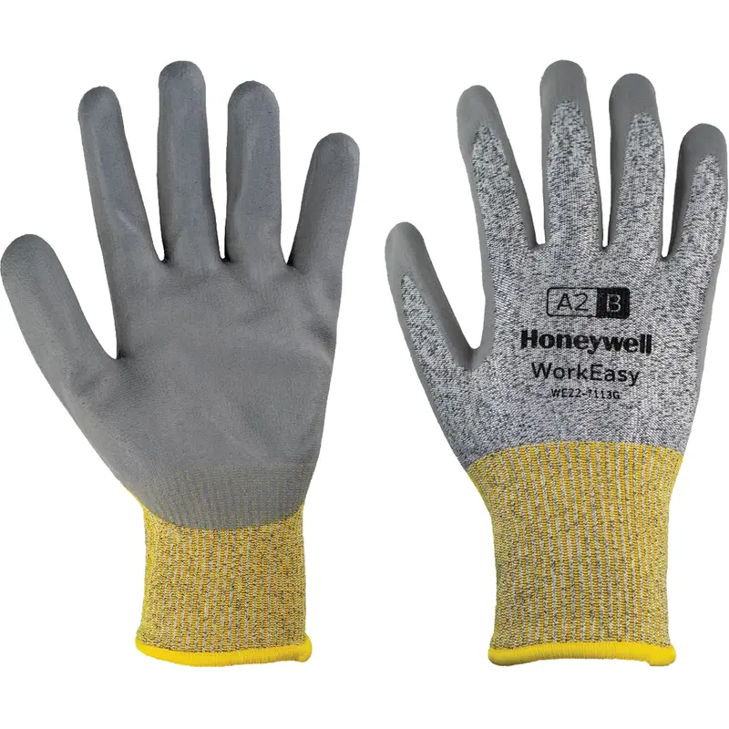 Workeasy Cut Protective Gloves, Size Medium/8, 13 Gauge, Polyurethane Coated, Hppe/Glass Fibre Shell, Astm Ansi Level A2/En 388 Level B 1