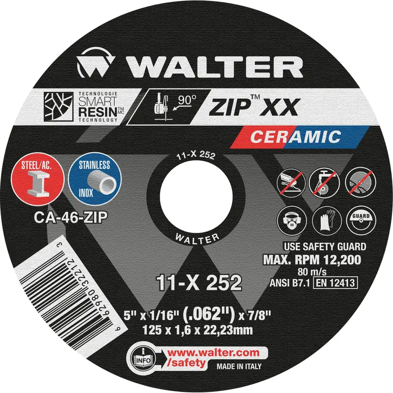 Zip™ Xx Ceramic Cut-Off Wheel, 5" X 1/16", 7/8" Arbor, Type 1, Ceramic, 12200 Rpm 1