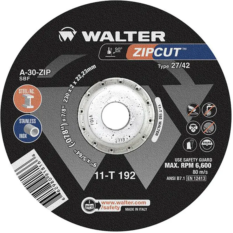 Zipcut™ High Performing Cut-Off Wheel, 9" X 5/64", 7/8" Arbor, Type 27, Aluminum Oxide, 6600 Rpm 1
