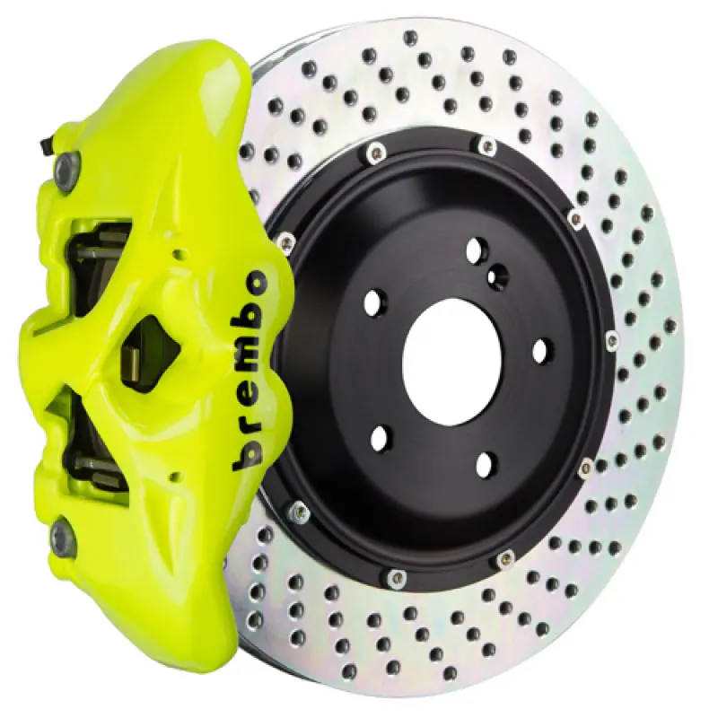 Brembo 11-18 Cayenne/S/Gts Rear Gt Bbk 4 Piston Cast 380X28 2Pc Rotor Drilled- Fluo. Yellow 1