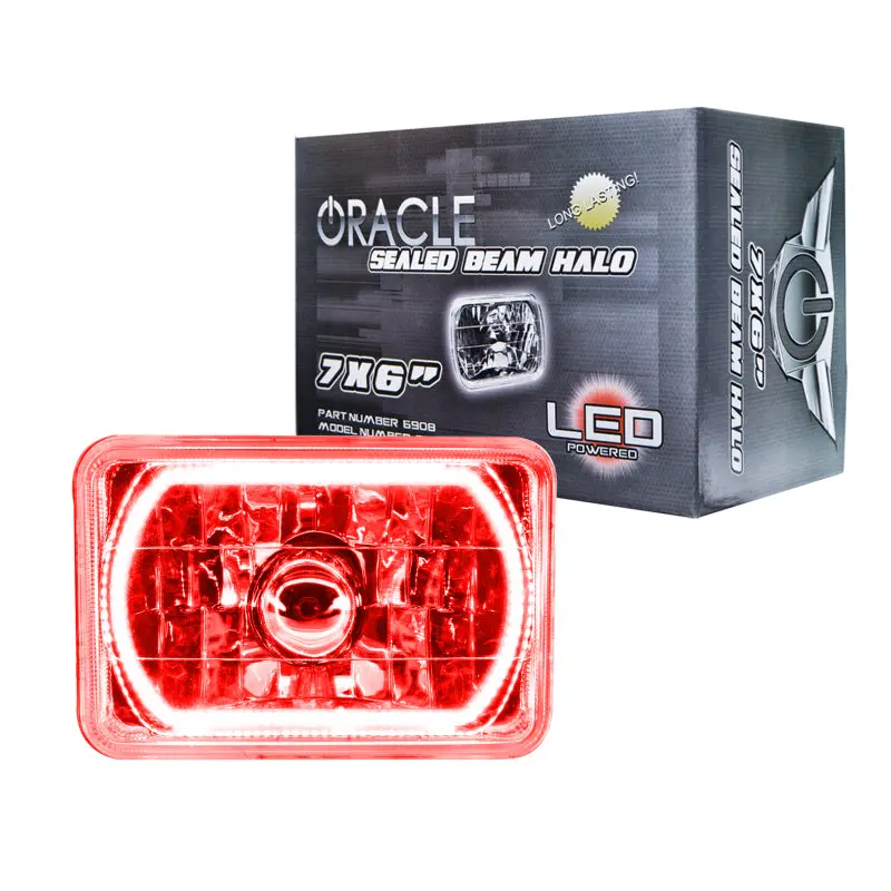 Oracle Pre-Wired Sealed Beam Headlights – 7X6In, Red Halo Accent, Plug-And-Play Installation 1
